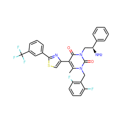 Cc1c(-c2csc(-c3cccc(C(F)(F)F)c3)n2)c(=O)n(C[C@H](N)c2ccccc2)c(=O)n1Cc1c(F)cccc1F ZINC000028380574