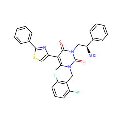 Cc1c(-c2csc(-c3ccccc3)n2)c(=O)n(C[C@H](N)c2ccccc2)c(=O)n1Cc1c(F)cccc1F ZINC000028361414