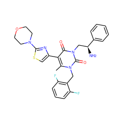 Cc1c(-c2csc(N3CCOCC3)n2)c(=O)n(C[C@H](N)c2ccccc2)c(=O)n1Cc1c(F)cccc1F ZINC000028389827