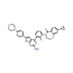 Cc1c(-c2nc(N)nc3[nH]c(-c4ccc(N5CCOCC5)nc4)cc23)cccc1N1CCOc2cc(C3CC3)ccc2C1=O ZINC000205676078