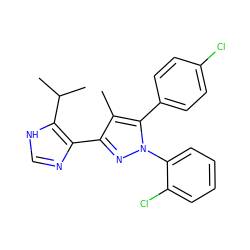 Cc1c(-c2nc[nH]c2C(C)C)nn(-c2ccccc2Cl)c1-c1ccc(Cl)cc1 ZINC000045255880