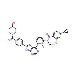 Cc1c(-c2ncnc3[nH]c(-c4ccc(C(=O)N5CCC(O)CC5)cc4)cc23)cccc1N1CCOc2cc(C3CC3)ccc2C1=O ZINC000224763259