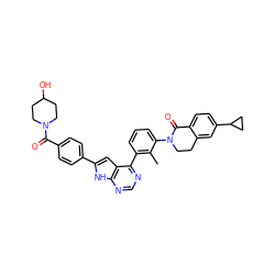 Cc1c(-c2ncnc3[nH]c(-c4ccc(C(=O)N5CCC(O)CC5)cc4)cc23)cccc1N1CCc2cc(C3CC3)ccc2C1=O ZINC001772624863