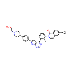 Cc1c(-c2ncnc3[nH]c(-c4ccc(C5CCN(CCO)CC5)cc4)cc23)cccc1-n1ccc2cc(C3CC3)ccc2c1=O ZINC000224732909