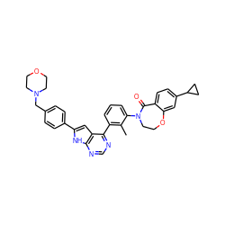 Cc1c(-c2ncnc3[nH]c(-c4ccc(CN5CCOCC5)cc4)cc23)cccc1N1CCOc2cc(C3CC3)ccc2C1=O ZINC000205662957