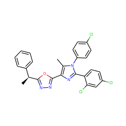 Cc1c(-c2nnc([C@@H](C)c3ccccc3)o2)nc(-c2ccc(Cl)cc2Cl)n1-c1ccc(Cl)cc1 ZINC000040935028