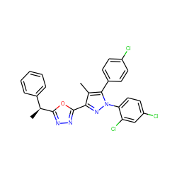 Cc1c(-c2nnc([C@@H](C)c3ccccc3)o2)nn(-c2ccc(Cl)cc2Cl)c1-c1ccc(Cl)cc1 ZINC000045496847