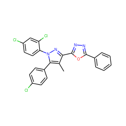 Cc1c(-c2nnc(-c3ccccc3)o2)nn(-c2ccc(Cl)cc2Cl)c1-c1ccc(Cl)cc1 ZINC000040421455