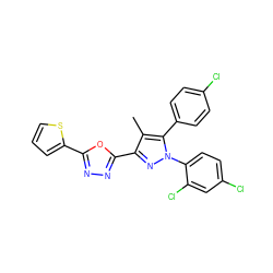 Cc1c(-c2nnc(-c3cccs3)o2)nn(-c2ccc(Cl)cc2Cl)c1-c1ccc(Cl)cc1 ZINC000045484992