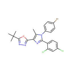 Cc1c(-c2nnc(C(C)(C)C)o2)nc(-c2ccc(Cl)cc2Cl)n1-c1ccc(Br)cc1 ZINC000040410220