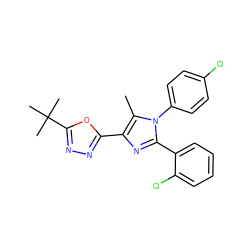 Cc1c(-c2nnc(C(C)(C)C)o2)nc(-c2ccccc2Cl)n1-c1ccc(Cl)cc1 ZINC000040412432