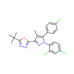 Cc1c(-c2nnc(C(C)(C)C)o2)nn(-c2ccc(Cl)cc2Cl)c1-c1ccc(Cl)cc1 ZINC000040422041