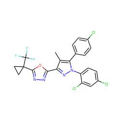 Cc1c(-c2nnc(C3(C(F)(F)F)CC3)o2)nn(-c2ccc(Cl)cc2Cl)c1-c1ccc(Cl)cc1 ZINC000045497809