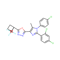 Cc1c(-c2nnc(C3(C(F)(F)F)CCC3)o2)nc(-c2ccc(Cl)cc2Cl)n1-c1ccc(Cl)cc1 ZINC000042876495