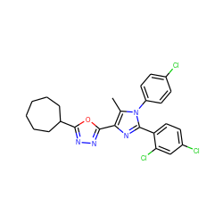 Cc1c(-c2nnc(C3CCCCCC3)o2)nc(-c2ccc(Cl)cc2Cl)n1-c1ccc(Cl)cc1 ZINC000040919214