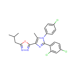 Cc1c(-c2nnc(CC(C)C)o2)nc(-c2ccc(Cl)cc2Cl)n1-c1ccc(Cl)cc1 ZINC000040410617