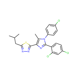 Cc1c(-c2nnc(CC(C)C)s2)nc(-c2ccc(Cl)cc2Cl)n1-c1ccc(Cl)cc1 ZINC000040936796