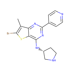 Cc1c(Br)sc2c(N[C@@H]3CCNC3)nc(-c3ccncc3)nc12 ZINC000223661154