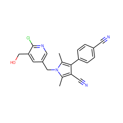 Cc1c(C#N)c(-c2ccc(C#N)cc2)c(C)n1Cc1cnc(Cl)c(CO)c1 ZINC000038215152