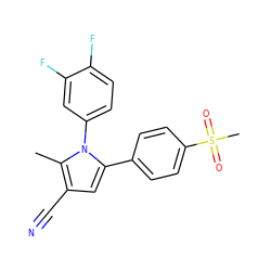 Cc1c(C#N)cc(-c2ccc(S(C)(=O)=O)cc2)n1-c1ccc(F)c(F)c1 ZINC000096928422