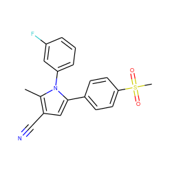 Cc1c(C#N)cc(-c2ccc(S(C)(=O)=O)cc2)n1-c1cccc(F)c1 ZINC000096928421