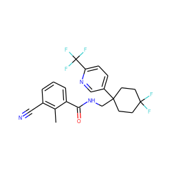 Cc1c(C#N)cccc1C(=O)NCC1(c2ccc(C(F)(F)F)nc2)CCC(F)(F)CC1 ZINC000217363474