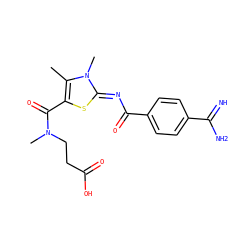 Cc1c(C(=O)N(C)CCC(=O)O)s/c(=N\C(=O)c2ccc(C(=N)N)cc2)n1C ZINC000025982190