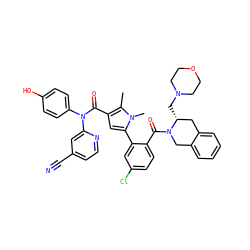 Cc1c(C(=O)N(c2ccc(O)cc2)c2cc(C#N)ccn2)cc(-c2cc(Cl)ccc2C(=O)N2Cc3ccccc3C[C@H]2CN2CCOCC2)n1C ZINC000261189279