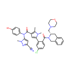 Cc1c(C(=O)N(c2ccc(O)cc2)c2cc(C#N)nn2C)cc(-c2cc(Cl)ccc2C(=O)N2Cc3ccccc3C[C@H]2CN2CCOCC2)n1C ZINC000261128503