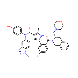 Cc1c(C(=O)N(c2ccc(O)cc2)c2ccc3c(cnn3C)c2)cc(-c2cc(F)ccc2C(=O)N2Cc3ccccc3C[C@H]2CN2CCOCC2)n1C ZINC000261128071