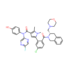 Cc1c(C(=O)N(c2ccc(O)cc2)c2cnc(F)cn2)cc(-c2cc(Cl)ccc2C(=O)N2Cc3ccccc3C[C@H]2CN2CCOCC2)n1C ZINC000261083754