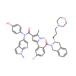 Cc1c(C(=O)N(c2ccc(O)cc2)c2cnc3c(ccn3C)c2)cc(-c2cc(Cl)ccc2C(=O)N2Cc3ccccc3C[C@H]2CCCN2CCOCC2)n1C ZINC000261098383