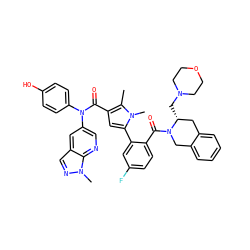 Cc1c(C(=O)N(c2ccc(O)cc2)c2cnc3c(cnn3C)c2)cc(-c2cc(F)ccc2C(=O)N2Cc3ccccc3C[C@H]2CN2CCOCC2)n1C ZINC000261153277