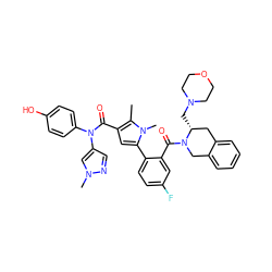 Cc1c(C(=O)N(c2ccc(O)cc2)c2cnn(C)c2)cc(-c2ccc(F)cc2C(=O)N2Cc3ccccc3C[C@H]2CN2CCOCC2)n1C ZINC000261152720