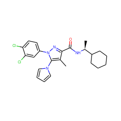 Cc1c(C(=O)N[C@@H](C)C2CCCCC2)nn(-c2ccc(Cl)c(Cl)c2)c1-n1cccc1 ZINC000045283782