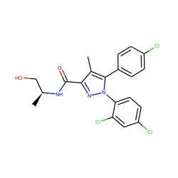 Cc1c(C(=O)N[C@@H](C)CO)nn(-c2ccc(Cl)cc2Cl)c1-c1ccc(Cl)cc1 ZINC000013474264