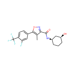 Cc1c(C(=O)N[C@@H]2CCC[C@H](O)C2)noc1-c1ccc(C(F)(F)F)c(F)c1 ZINC000072176174