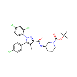 Cc1c(C(=O)N[C@@H]2CCCN(C(=O)OC(C)(C)C)C2)nn(-c2ccc(Cl)cc2Cl)c1-c1ccc(Cl)cc1 ZINC000084668495