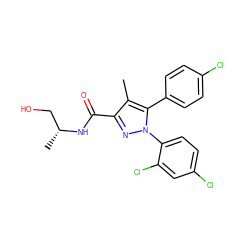 Cc1c(C(=O)N[C@H](C)CO)nn(-c2ccc(Cl)cc2Cl)c1-c1ccc(Cl)cc1 ZINC000013474265