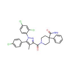 Cc1c(C(=O)N2CCC(C(N)=O)(c3ccccc3)CC2)nn(-c2ccc(Cl)cc2Cl)c1-c1ccc(Cl)cc1 ZINC000084758859