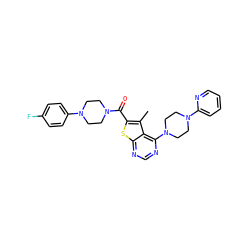 Cc1c(C(=O)N2CCN(c3ccc(F)cc3)CC2)sc2ncnc(N3CCN(c4ccccn4)CC3)c12 ZINC000010013248