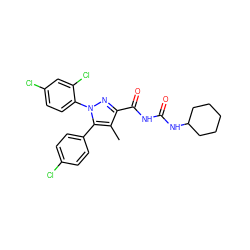 Cc1c(C(=O)NC(=O)NC2CCCCC2)nn(-c2ccc(Cl)cc2Cl)c1-c1ccc(Cl)cc1 ZINC000040403930