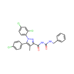 Cc1c(C(=O)NC(=O)NCc2ccccc2)nn(-c2ccc(Cl)cc2Cl)c1-c1ccc(Cl)cc1 ZINC000040410409