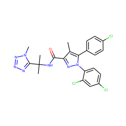 Cc1c(C(=O)NC(C)(C)c2nnnn2C)nn(-c2ccc(Cl)cc2Cl)c1-c1ccc(Cl)cc1 ZINC000072112519