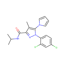 Cc1c(C(=O)NC(C)C)nn(-c2ccc(Cl)cc2Cl)c1-n1cccc1 ZINC000066259893