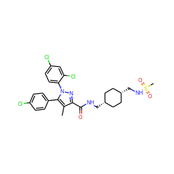 Cc1c(C(=O)NC[C@H]2CC[C@@H](CNS(C)(=O)=O)CC2)nn(-c2ccc(Cl)cc2Cl)c1-c1ccc(Cl)cc1 ZINC000261184842