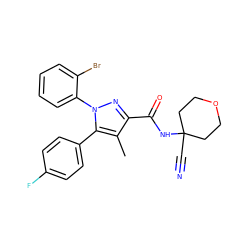 Cc1c(C(=O)NC2(C#N)CCOCC2)nn(-c2ccccc2Br)c1-c1ccc(F)cc1 ZINC000071318414