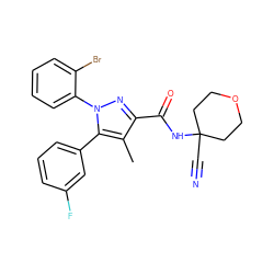 Cc1c(C(=O)NC2(C#N)CCOCC2)nn(-c2ccccc2Br)c1-c1cccc(F)c1 ZINC000071317228