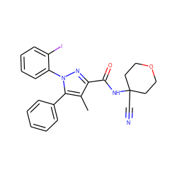 Cc1c(C(=O)NC2(C#N)CCOCC2)nn(-c2ccccc2I)c1-c1ccccc1 ZINC000071318442