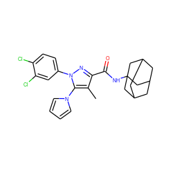 Cc1c(C(=O)NC23CC4CC(CC(C4)C2)C3)nn(-c2ccc(Cl)c(Cl)c2)c1-n1cccc1 ZINC000045301519